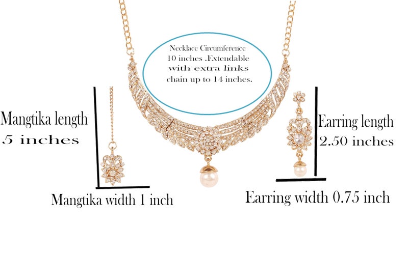 Touchstone Indian gold jewelry sets for women bollywood wedding guest desi chunky necklace maang tikka set pearl bridal artificial simple formal outfits white rhinestone accessories - Image 5